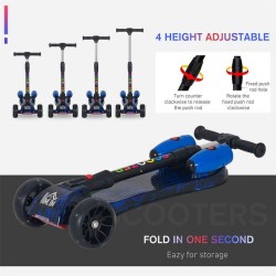Reiten Kids 3-Wheel Kick Scooter with Lights, Music & Water Spray - Blue