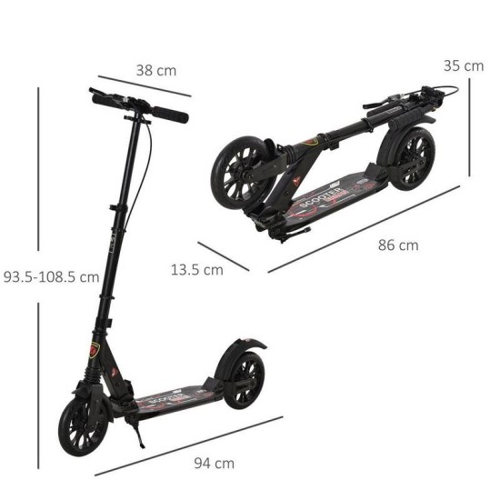 Reiten Adult Teens Kick Scooter Fold Adjust 14+ with Rear Wheel & Hand Brake - Black Reiten Adult Teens Kick Scooter Fold Adjust 14+ with Rear Wheel & Hand Brake - Black