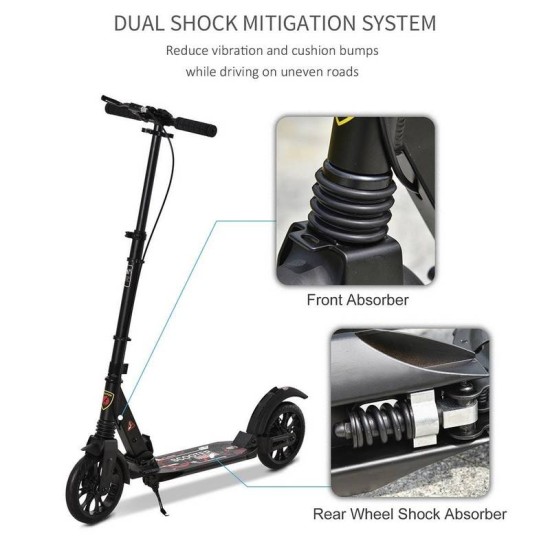 Reiten Adult Teens Kick Scooter Fold Adjust 14+ with Rear Wheel & Hand Brake - Black Reiten Adult Teens Kick Scooter Fold Adjust 14+ with Rear Wheel & Hand Brake - Black