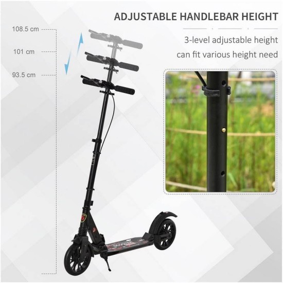 Reiten Adult Teens Kick Scooter Fold Adjust 14+ with Rear Wheel & Hand Brake - Black Reiten Adult Teens Kick Scooter Fold Adjust 14+ with Rear Wheel & Hand Brake - Black