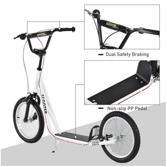 Reiten 90-96cm Kids Kick Scooter with Adjustable Handlebar - White Reiten 90-96cm Kids Kick Scooter with Adjustable Handlebar - White