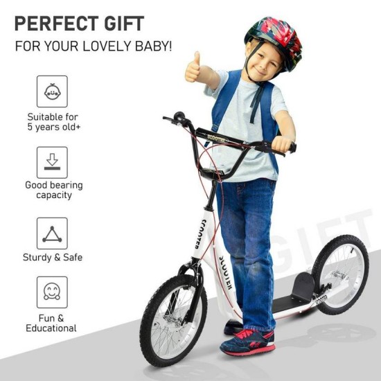 Reiten 90-96cm Kids Kick Scooter with Adjustable Handlebar - White Reiten 90-96cm Kids Kick Scooter with Adjustable Handlebar - White