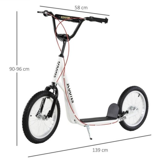 Reiten 90-96cm Kids Kick Scooter with Adjustable Handlebar - White Reiten 90-96cm Kids Kick Scooter with Adjustable Handlebar - White
