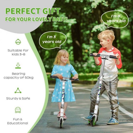Homcom Kids Kick Scooter One Click Foldable Adjustable Height 3-8 Years White
