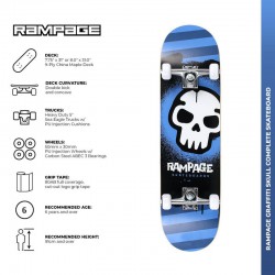 Rampage Graffiti Skull Complete Skateboard 8"