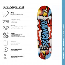 Rampage Comic Art Complete Skateboard - Blue 8"