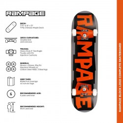 Rampage Block Logo Complete Skateboard - Orange/Grey 8"