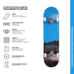 Rampage Plain Third Complete Skateboard - Blue/Black 7.75"